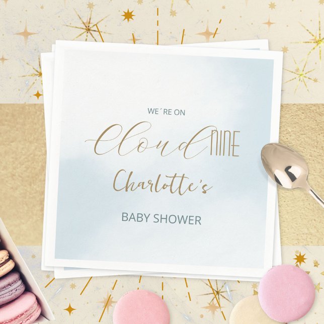 Cloud 9 Celestial Blå Babyfirande Pappersservett (Cloud 9 Celestial Blue Baby Shower Napkins ©Susanne Sachers - Sunny Mind 🌞)