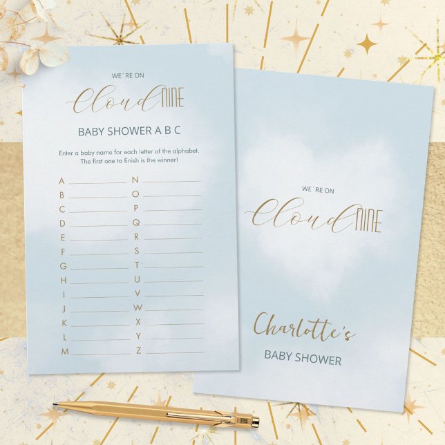 Cloud 9 Celestial Blå Barnkalas ABC-spel (Cloud 9 Celestial Blue Baby Shower ABC Game ©Susanne Sachers - Sunny Mind 🌞)