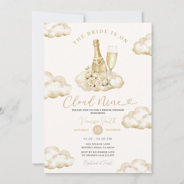 Cloud 9 Champagne Elegant Neutral Bridal Shower Inbjudningar (Framsida)