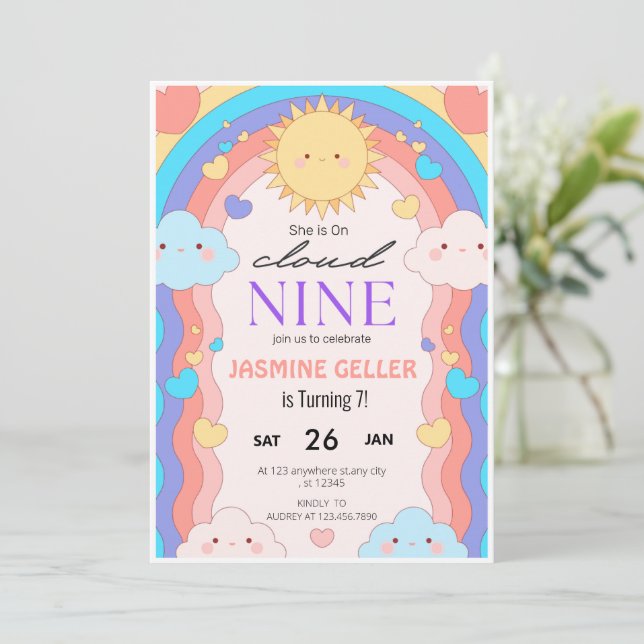 Cloud 9-födelsedagsinbjudan inbjudningar (Stående Fram)
