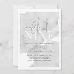Cloud 9 Grått Himlar Watercolor Baby Shower Inbjudningar