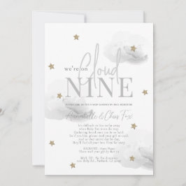 Cloud 9 Guld Star Grått Baby Shower by Mail Inbjudningar