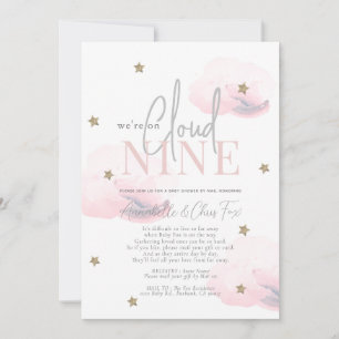 Cloud 9 Guld Stars Rosa Baby Shower by Mail Inbjudningar