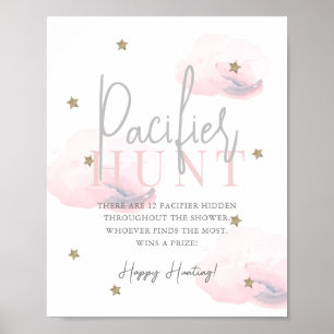 Cloud 9 Guld Stars Rosa Baby Shower Nappar Hunt Poster