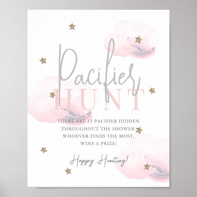 Cloud 9 Guld Stars Rosa Baby Shower Nappar Hunt  Poster (Framsidan)
