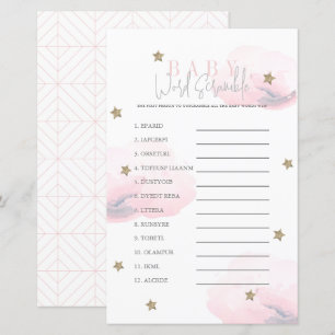 Cloud 9 Guld Stars Rosa Baby Shower Ord Scramble