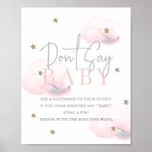 Cloud 9 Guld Stars Rosa Baby Shower Säg inte Baby Poster