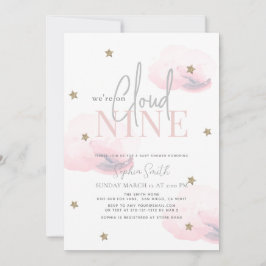 Cloud 9 Guld Stars Watercolor Rosa Baby Shower Inbjudningar