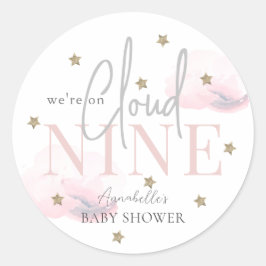 Cloud 9 Guld Stars Watercolor Rosa Baby Shower Runt Klistermärke