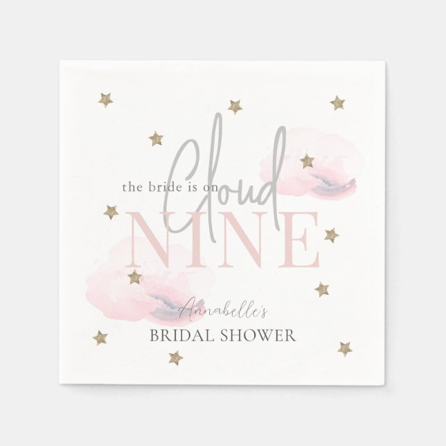 Cloud 9 Guldstjärnor Rosa Akvarell Bröllopsdusch Pappersservett (Framsidan)