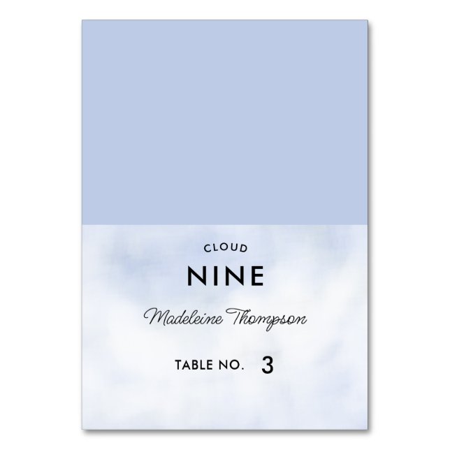 Cloud 9 Pastel Blue Chic Möhippa Place Card Bordsnummer (Framsidan)