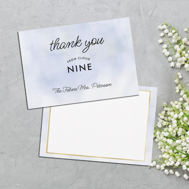 Cloud 9 Pastel Blue Elegant Blank Möhippa Tack Kort (cloud 9 bridal shower thank you hand written message card modern elegant pastel blue calligraphy)