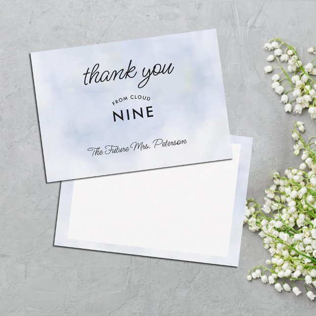 Cloud 9 Pastel Blue-Elegant Enkel Möhippa Tack Kort (cloud 9 bridal shower thank you card with hand written message simple modern elegant classy pastel )