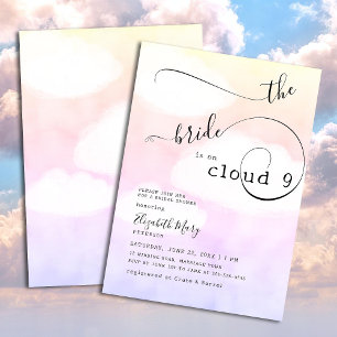 Cloud 9 Rosa Himlar Calligraphy Swirls Möhippa Inbjudningar