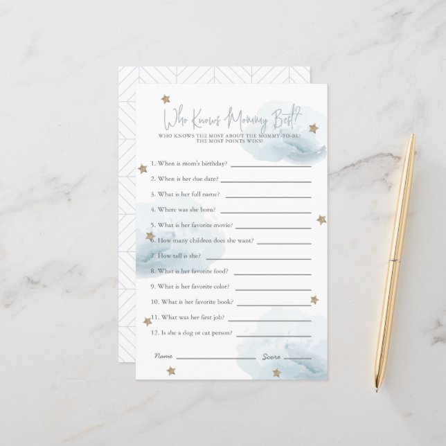 Cloud 9 som känner Mamma Blue Baby Shower-spel (Fram/Back In Situ)