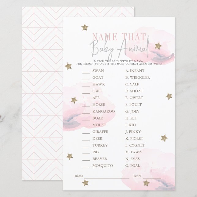 Cloud 9 Star Rosa Baby Shower Namn Baby djur (Fram/baksida)