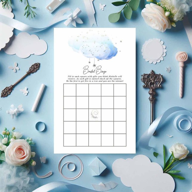Cloud 9 Watercolor Möhippa Bingo (Cloud 9 Watercolor Bridal Shower Bingo)