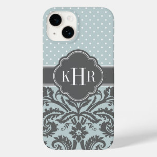 Cloud and Charcol Grått Damask Polka dots Monogram