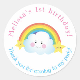 Cloud and Rainbow Children Birthday tack Runt Klistermärke