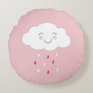 Cloud and Raindrops Rosa Baby Rund Kudde