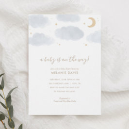 Cloud and Stars Blue Watercolor Baby Shower Inbjudningar