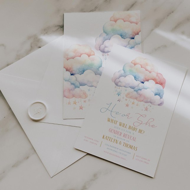 Cloud and Stars Gender Reveal-inbjudan Inbjudningar (Skapare uppladdad)