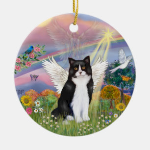 Cloud Angel - Black & White Cat Angel Julgransprydnad Keramik