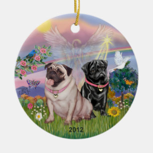 Cloud Angel - Two Girl Pugs Julgransprydnad Keramik