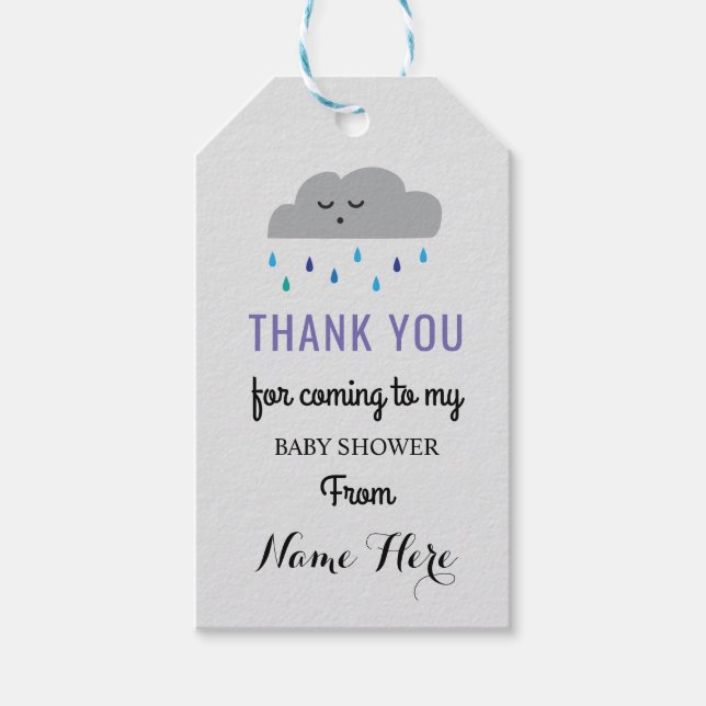 Cloud Baby Shower Rain Sleeping Boy Sprinkle Presentetikett (Framsidan)