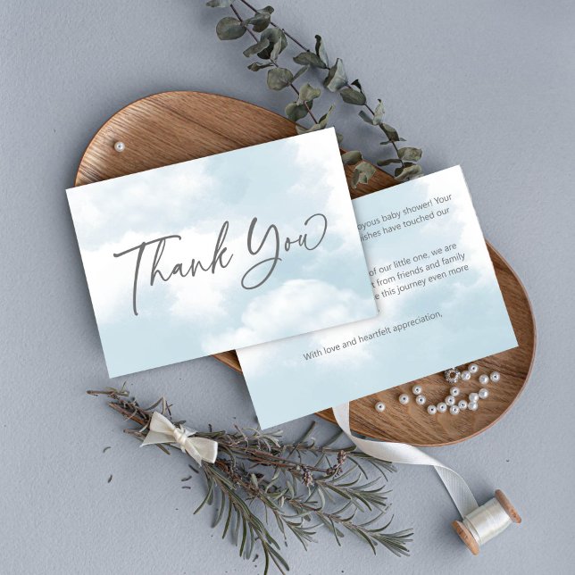 Cloud babydusch pastel grått molds babydusch tack kort (Cloud nine baby shower pastel grey clouds baby shower thank you card)