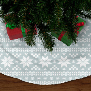Cloud Blue and White Fair Isle Mönster Julgransmatta Borstad Polyester