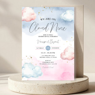 Cloud Blush Rosa & Blå Könsbestämning Guldglitter Inbjudningar