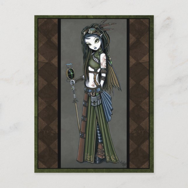 "Cloud Burst" Steampunk Aviatrix Fairy Postcard Vykort (Framsida)