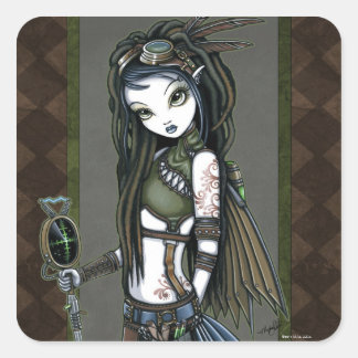 "Cloud Burst" Steampunk Aviatrix Fairy Stickers Fyrkantigt Klistermärke