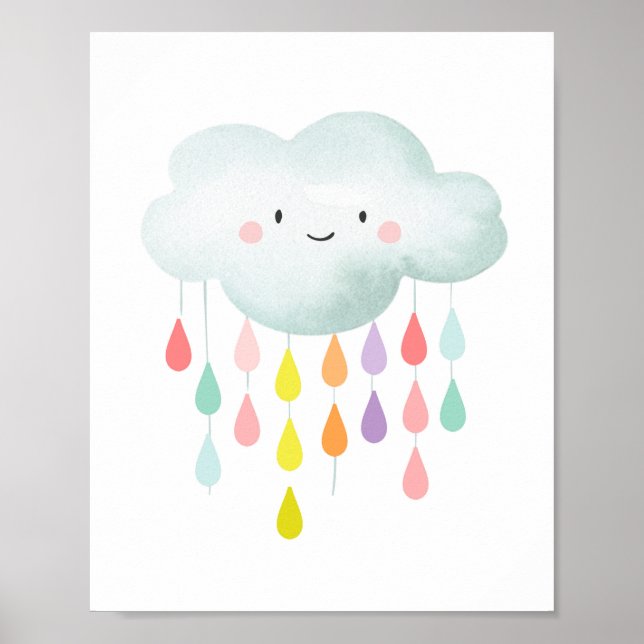 Cloud Colorful Raindrows Nursery Print Baby Shower Poster (Framsidan)