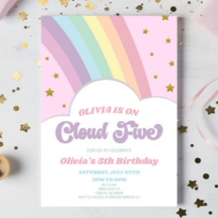 Cloud Fem Rainbow och Stars femte Födelsedagsfeste Inbjudningar