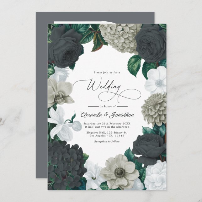 Cloud Gray, Charcoal Slate & Soft White Wedding Inbjudningar (Fram/baksida)