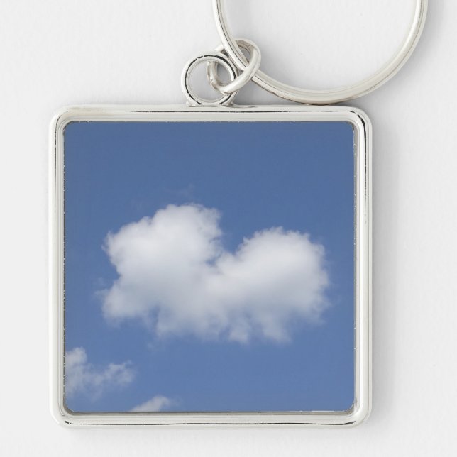 Cloud Heart Fyrkantig Silverfärgad Nyckelring (Framsidan)