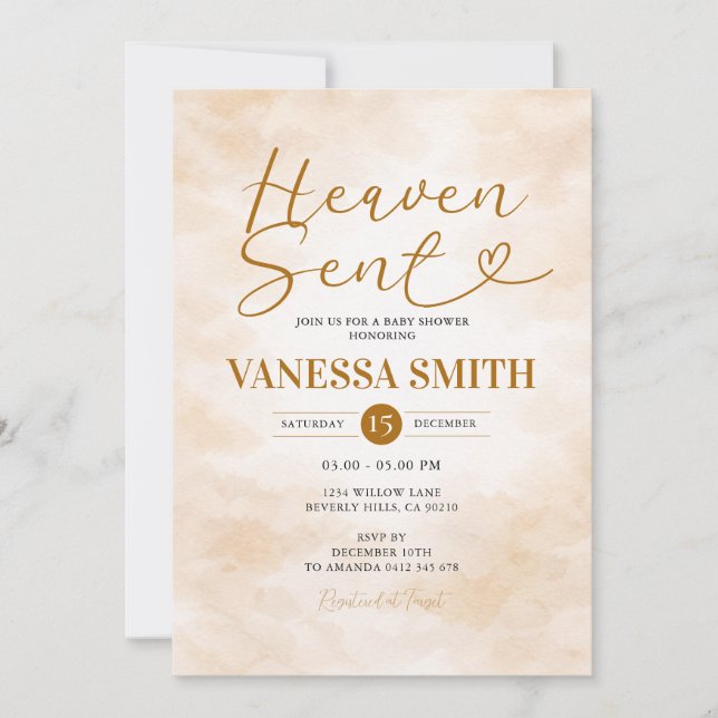 Cloud Heaven Sent Baby Shower Beige Akvarell Inbjudningar (Framsida)