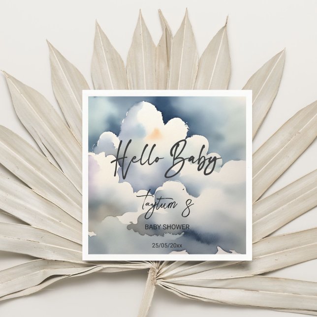 Cloud hej baby babydusch grått molnmall pappersservett (Cloud hello baby baby shower grey clouds template napkins personalized tableware decor watercolor)
