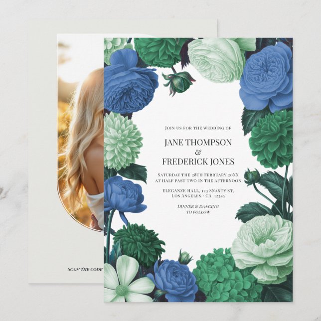 Cloud Mint, Alpine Blue & Evergreen Mist Wedding Inbjudningar (Fram/baksida)