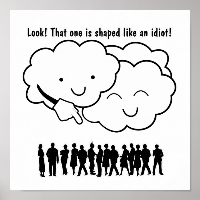 Cloud Mocks Human Shapes Funny Tecknad Poster (Framsidan)