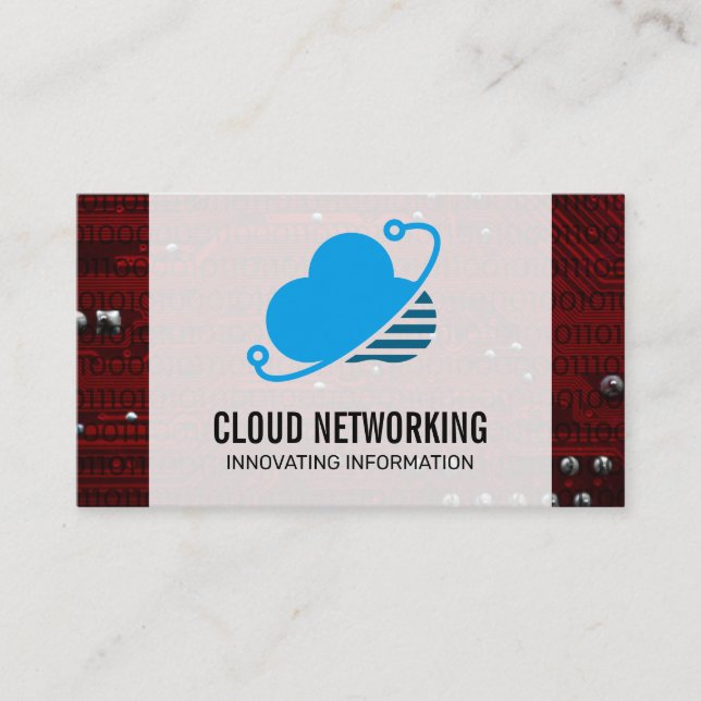 Cloud Network Logotyp | Binär kod | Moderkort Visitkort (Framsida)
