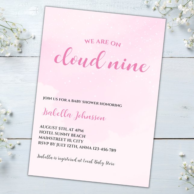 Cloud Niine Rosa Clouds Flicka Baby Shower Inbjudningar (cloud nine baby girl shower invitation pink clouds)