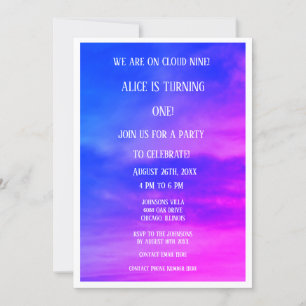 Cloud Nine 1:a födelsedag QR Rosa Blue Inbjudningar