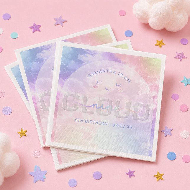 Cloud Nine 9-års födelsedags servetter – Kawaii Pa (Cloud Themed Birthday Party Paper Napkins)