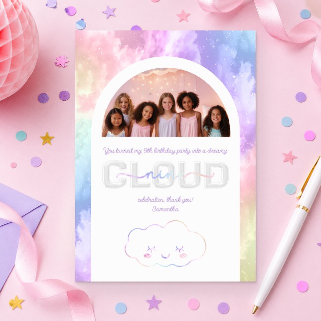 Cloud Nine 9-års födelsedags tackkort – Pastell Sk Tack Kort (Photo Thank You Card)