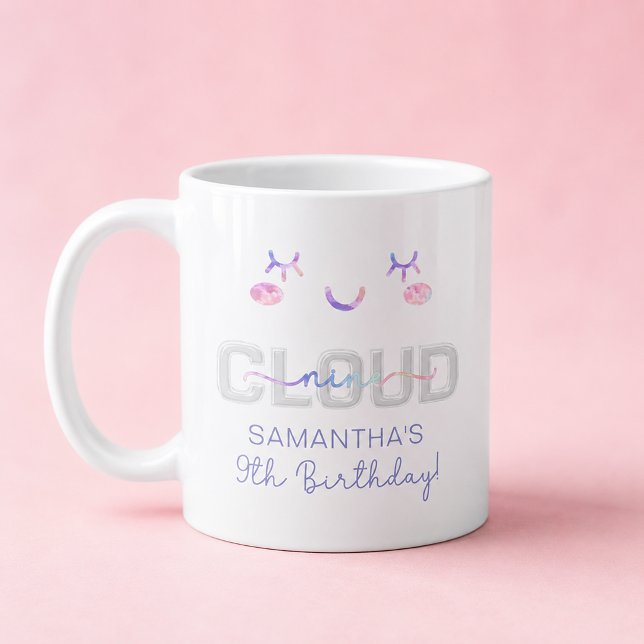 Cloud Nine 9-års födelsedagsmugg – Pastellhimlen P Kaffemugg (Birthday Mug)