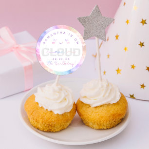 Cloud Nine 9-årsdekal – Pastell Födelsedagsfest Runt Klistermärke