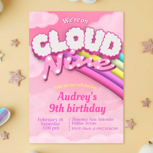 Cloud Nine - 9:e födelsedagen Inbjudningar (Cloud Nine - 9th Birthday Invitation)